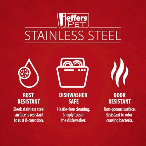 Jeffers Pet Embossed No Tip Anti-Skid Stainless Steel Dog Cat Puppy Kitten Bowls – Rubber Base Food Water Dish for Home Travel Camping Kennel, Durable Dishwasher Safe Feeding Bowl - 16 oz (1 Pint) - size: 16 oz (1 Pint)