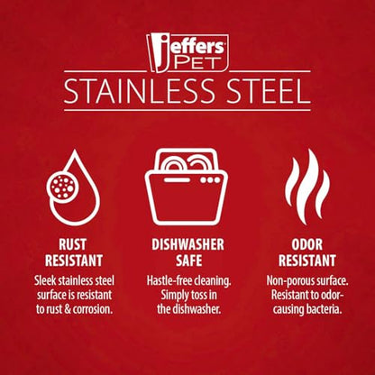 Jeffers Pet Embossed No Tip Anti-Skid Stainless Steel Dog Cat Puppy Kitten Bowls – Rubber Base Food Water Dish for Home Travel Camping Kennel, Durable Dishwasher Safe Feeding Bowl - 16 oz (1 Pint) - size: 16 oz (1 Pint)