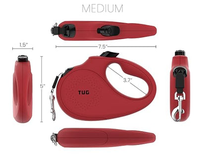 TUG Monochrome 360° Tangle-Free Retractable Dog Leash | 16 ft Strong Nylon Tape (Medium, Red) - color: Red, size: Medium, 16 ft