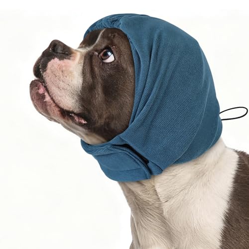 Dog Calming Hoodie, Soft & Adjustable No Shake Ear Wrap for Dogs Hematoma, Noise Protection Dog Head Muffs, Anxiety Relief Ear Cover for Dogs for Fireworks, Separation, Drying, Thunder - color: Blue, size: Small