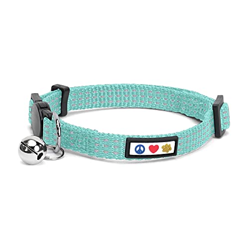 Pawtitas Reflective Teal Cat Collar with Safety Buckle and Removable Bell for Kitten and Cats - color: Reflective Teal