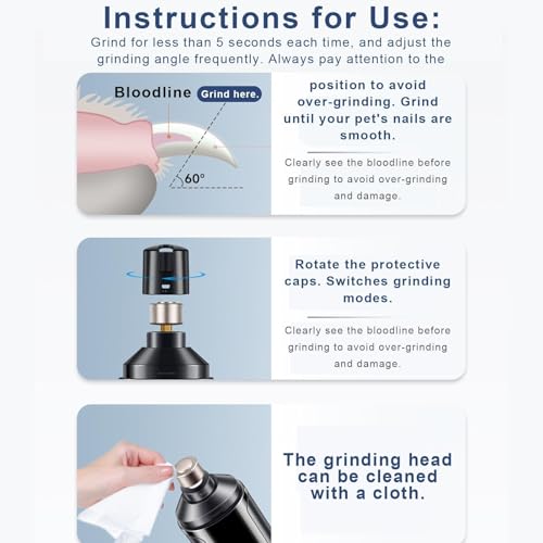 Dog Nail Grinder Quiet - 3 Mode Rechargeable Silent, Pet Nail Trimmer for Safe Free Grooming Durable Low Noise Grinder for Cats Dogs Puppies Small Medium Large Breeds Toenail Care Home