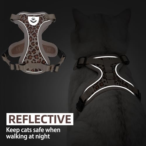 PUPTECK Cat Harness and Leash Set Escape Proof Reflective Cat Walking Harness Adjustable Soft Breathable Mesh Vest for Small Pets, Khaki Leopard Print, S - color: Khaki Leopard Print, size: S (NECK 9.5"-11", CHEST 13"-16")