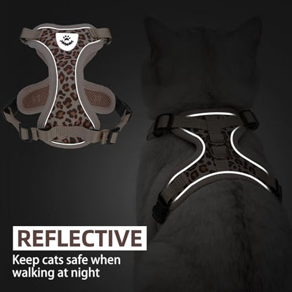 PUPTECK Cat Harness and Leash Set Escape Proof Reflective Cat Walking Harness Adjustable Soft Breathable Mesh Vest for Small Pets, Khaki Leopard Print, S - color: Khaki Leopard Print, size: S (NECK 9.5"-11", CHEST 13"-16")