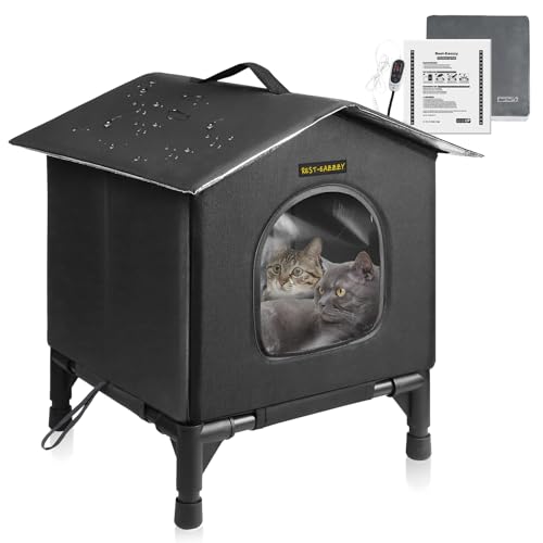 Rest-Eazzzy Heated Cat House for Outdoor Cats, Waterproof, Fully Insulated Shelter for Stray and Feral Cats, Great for Cat Houses for Outdoor Cat and Cat Beds for Indoor Cats (Grey-Heat, Small) - color: Black-Heat, size: Small