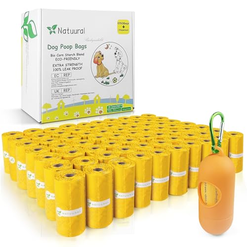 Poop Bags for Dogs-1050 Counts, 70 Rolls With a Free Dispensers, Biodegradable Poop Bags Made of Cornstarch, Size: 9x13 Inch, Extra Thick Strong and 100% Leak Proof (Yellow) - color: Yellow, size: 1050 Count (Pack of 1)