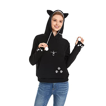 Unisex Big Pouch Hoodie Long Sleeve Fleece Pet Dog Holder Carrier Pullover Sweatshirt… - color: Black, size: XX-Large