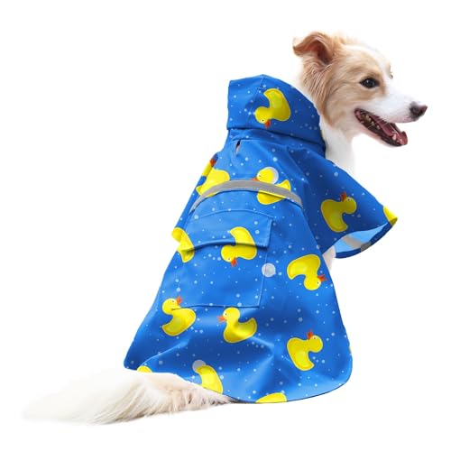 NACOCO Large Dog Raincoat Adjustable-Pet Rubber Ducks Yellow Water Proof Clothes Lightweight Rain Jacket Poncho Hoodies with Strip Reflective Blue (Blue M, Yellow Duck) - color: Blue Duck, size: Medium (Pack of 1)