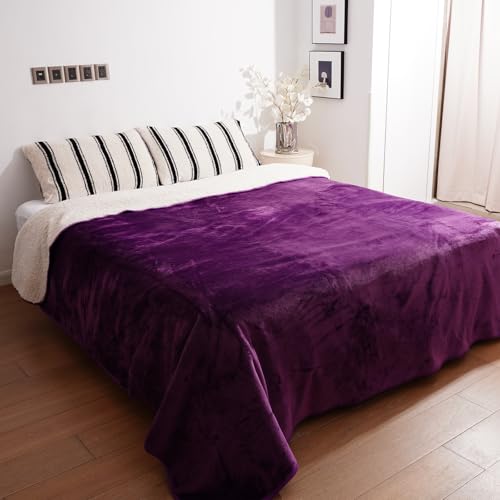 Sunsleek Waterproof Fleece Sherpa Blanket for Bed Sofa Couch Travel, Reversible Soft Throw Blanket for Dog Puppy Cat, Large Pet Blanket Furniture Protector (Purple,80x90 inches) - color: Purple, size: L(80*90")