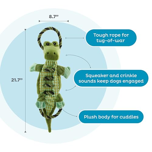 Outward Hound by Charming Pet Ropiez Rope Interactive Dog Tug Toy for Tugging Squeaky Fun, Gator, Green - color: Ropiez Gator