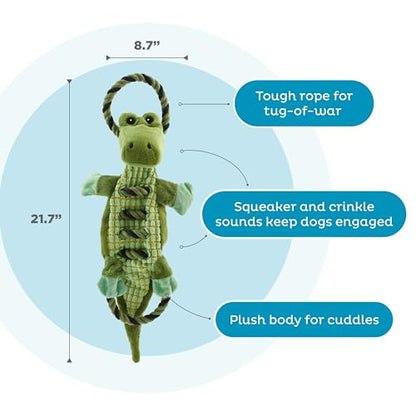 Outward Hound by Charming Pet Ropiez Rope Interactive Dog Tug Toy for Tugging Squeaky Fun, Gator, Green - color: Ropiez Gator