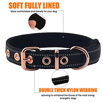 Neoprene Padded Dog Collar, Nylon Collar for Small to Large Dogs, Heavy Duty with Metal Buckle, Reflective(Small, Black) - color: Black, size: Small(Pack of 1)