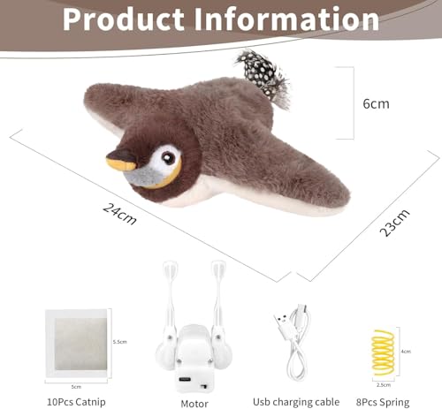 Cat Toys Flapping Birds with Catnip Bags, Rechargeable Chirping Interactive Kitten Toy Kicker, Lifelike Birdie Tweets, Indoor Enrichment Moving Wings Cat Exercise Toys for All Breeds Cat Dog(Oriole)