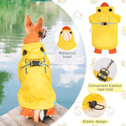 BEAUTYZOO Dog Raincoat Hooded Slicker Poncho, Waterproof Windproof Rain Jacket Hood with Harness Built in, Adjustable Reflective Duck Design Rain Coats for Small Medium Dogs Puppies, Yellow Size M - color: Yellow Duck, size: M(Back 15", Chest 22.5", Neck