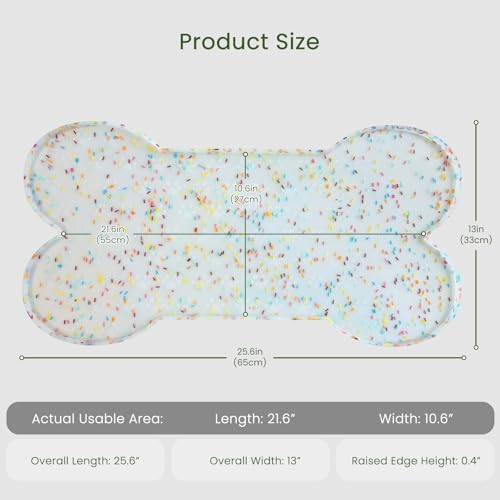PWTAA Dog Food Mat Anti-Slip Silicone Dog Bowl Mat Thicker Pet Placemat Waterproof Cat Feeder Pad with Raised Edge Puppy Kitten Feeding Mats Suitable Small Medium-Sized Dogs Cats Eating Tray - color: Donut White, size: 25.6" x 13"