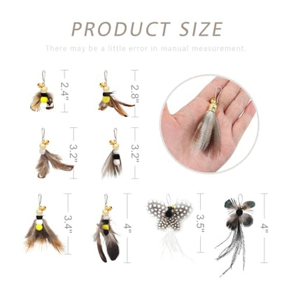 Cat Toy Wand Replacement - 8 Pieces Insect Cat Toys, Cat Feather Toy Refills, Cat Teaser Wand Attachments, Interactive Cat Toys for Indoor Cats - size: Insect