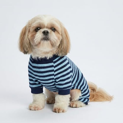 Fitwarm Blue and White Striped Dog Pajamas, Waffle Dog Clothes for Small Dogs Girl Boy, Puppy Onesie with Feet, Pet Cat Outfit, Large - color: Blue, size: Large