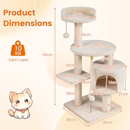 PETSITE 36-inch Multi-Level Cat Tree, with Sisal Scratching Posts, Comfy Top Perch, Cozy Condo, Playful Sisal Rope and Spring Ball, and Dangling Ball, Ideal for Indoor Cats and Kittens (Beige) - color: Beige