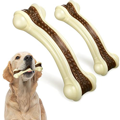 Sosation Bones Shaped Dog Toys for Aggressive Chewers, 2 Pack Christmas Dog Chew Toys Puppy Teething Nylon Beef Flavor for Large/Medium/Small Puppies Breeds(Curved Bone,Large, Small) - size: Large, Small, style: Curved Bone