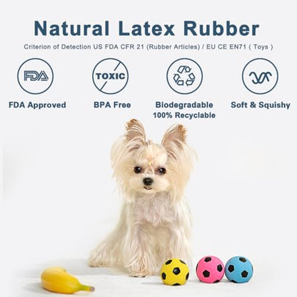 Squeaky Dog Ball, Soft Latex Rubber Squeaky Dog Toys for Small Dogs Puppies, Cute Bounce Squeak Toys Play Fetch Soccer Ball - color: 2.0″ Soccer ball - 3 Pack, size: Small