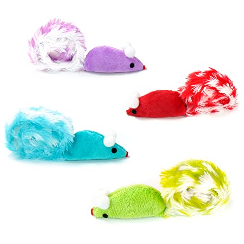 CHIWAVA 4 Packs 15 Inch Long Soft Plush Cat Toys Mice with Rattle Rustle Sound Small Mouse Activity Interactive Toy - size: Plush Mice with Rattle