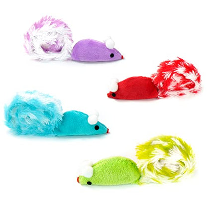 CHIWAVA 4 Packs 15 Inch Long Soft Plush Cat Toys Mice with Rattle Rustle Sound Small Mouse Activity Interactive Toy - size: Plush Mice with Rattle