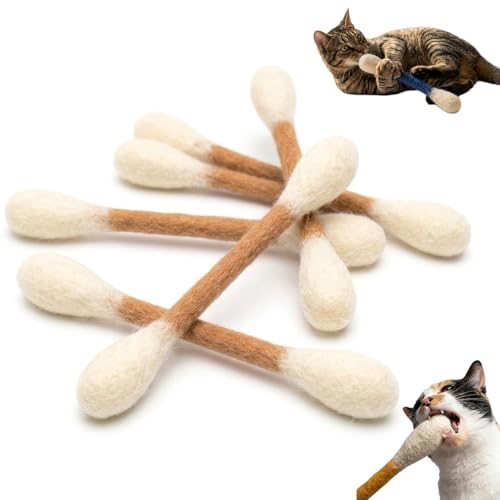 6 Pk Giant Cotton Swab Cat Toys with Catnip, Large Felt Kitty Kicker Chew Sticks for Indoor Cats Boredom Relief, Durable Teething Ropes for Kitten Dental Care & Interactive Play (Brown) - color: Brown