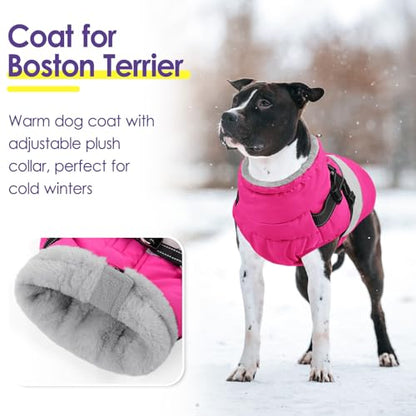 Small Dog Coat with Harness Built in, Warm Dog Jacket Winter with Zipper On Back, Waterproof Pet Snow Jacket Snowsuit Pet Sweater Clothes for Puppy, Hot Pink XS - color: Hot Pink, size: X-Small
