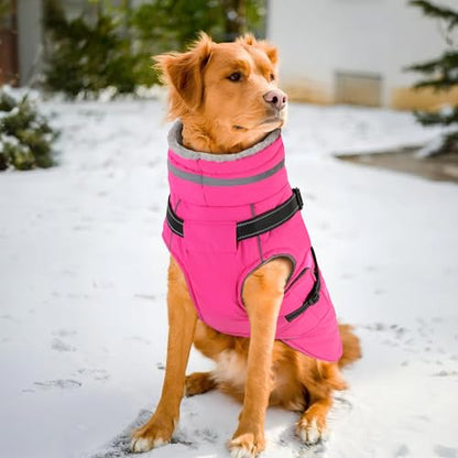 Dog Coat Large, Built-in Harness Dog Jacket with Warm Fleece Lining, Waterproof Reflective Dogs Winter Coat, Pet Coats with Pocket and Trash Bags (Pink, XXX-Large) - color: Pink, size: XXX-Large