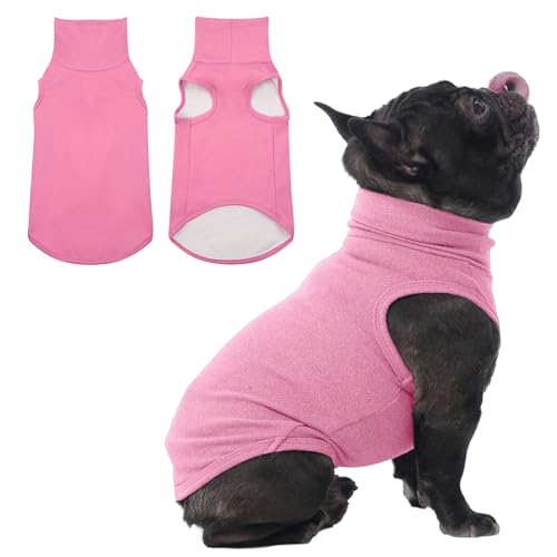 IECOii Small Dog Sweater,Stretch Fleece Vest - Pink, Medium,Warm Pullover for Winter Spring and Fall, Soft & Lightweight Dog Sweatshirt Indoor Outdoor Clothes,Turtleneck for Small Medium Dogs Girl Boy - color: Pink, size: Medium