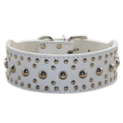 New Unisex Studded Leather Dog Collars Medium Large Dog Necklace for Pitbull Doberman Sizes M L(White,M) - color: White, size: M