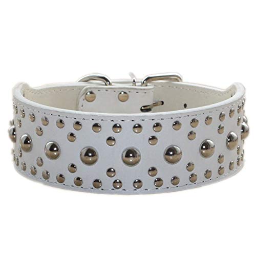 New Unisex Studded Leather Dog Collars Medium Large Dog Necklace for Pitbull Doberman Sizes M L(White,M) - color: White, size: M