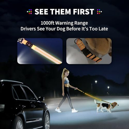 Night Walking LED Dog Leash - 6FT Reflective & Waterproof Light Up Safety Leashes for Dogs - USB Rechargeable, Orange - color: Orange(Fiber optic version)