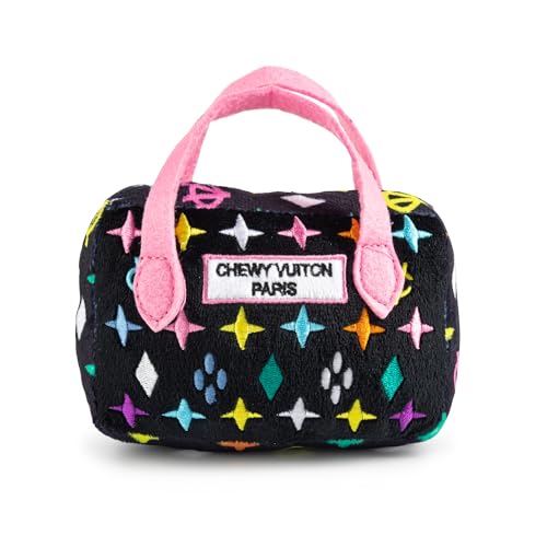Haute Diggity Dog Chewy Vuiton Handbag Plush Squeaky Dog Toy, Soft Durable Designer-Inspired Stuffed Puppy Chew Toys for Small & Medium Dogs, Machine-Washable (Black Monogram) Small - color: Black Purse, size: Small