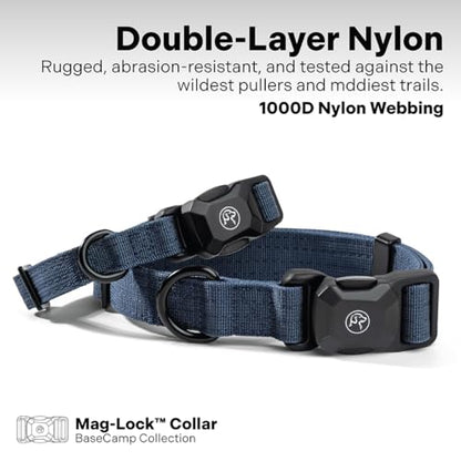 Heavy Duty Dog Collar with Quick-Release Magnetic Buckle, Adjustable Double Layer Nylon Dog Collar for Large Dogs (Navy Blue, L: 16" to 24") - color: Navy Blue, size: L: 16" to 24"