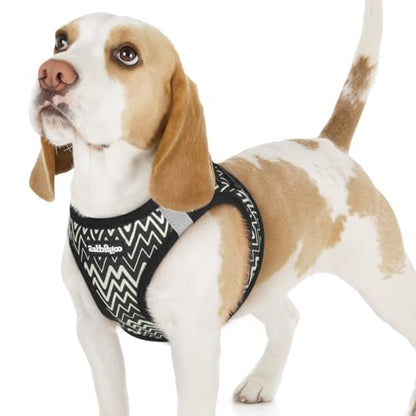 rabbitgoo Small Dog Harness, Step-in Soft Mesh Puppy Vest with Safety Buckle, Breathable Reflective Pet Harness for Small Sized Dogs, Black Zigzag M - color: Black Zigzag, size: M(chest:16.0"-18.5")