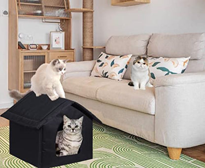 Cat Houses for Outdoor Cats, Weatherproof Outdoor House for Feral Cats, Warm Stable Stray Cats Shelter in Winter Black Medium - style: Black cat house