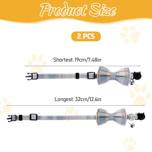 2 PCS Cat Collar Bow Tie, Plaid Bowtie Cat Collar, Breakaway Cute Cat Collar with Bells, Adjustable Bowtie Collars for Boy Kitten Puppy and Small Pets