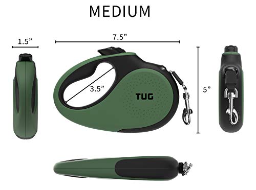 TUG 360° Tangle-Free Retractable Dog Leash with Anti-Slip Handle | 16 ft Strong Nylon Tape | One-Handed Brake, Pause, Lock (Medium, Green) - color: Green, size: Medium