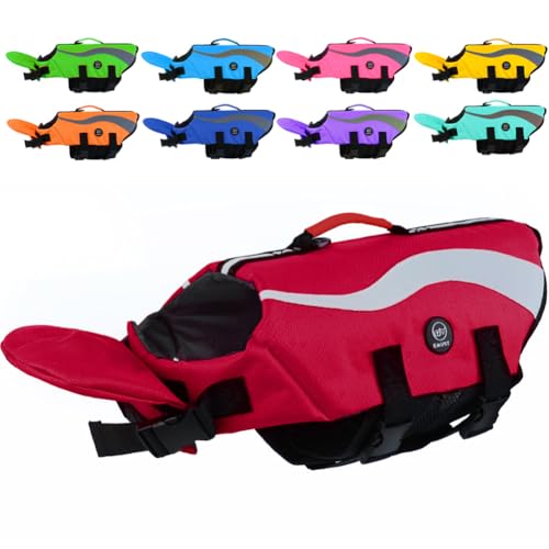 EMUST Dog Life Vests, Adjustable Dog Life Jackets for Small Dogs with Enhanced Buoyancy, Small Swim Vest with Durable Rescue Handle, Red,XS - color: Red, size: XS