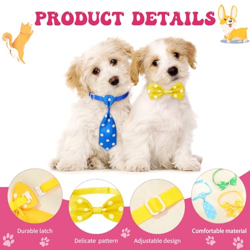 Reginary 100 Pieces Dog Bow Tie Collar Set Include 40 Dog Neckties, and 30 Puppy Bowties, 30 Collar Flowers, Adjustable Pet Ties Grooming for Small Medium Cats Pets Supply(Dot) - style: Dot