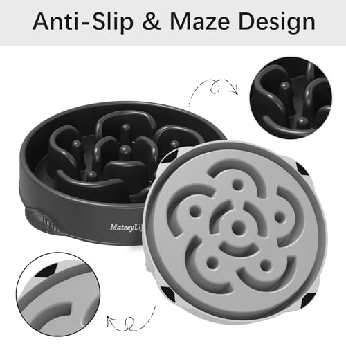MateeyLife Large Slow Feeder Dog Bowls 2PCS, Anti-Choking Puzzle Dog Food Bowls, Anti-Slip Interactive Feeding Slow Down Eating, Bloat Stop Maze Dishes for Large Breeds 4 Cups Gray&Black - color: B-Gray&Black, size: Large