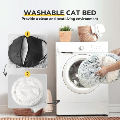 CATISM Cozy Cat Pod - Plush Hooded Cat Bed Cave, Self Warming, Removable Washable with Non-Slip Bottom - color: gray, size: 21.0"L x 21.0"W x 15.0"Th
