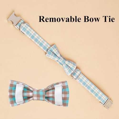 Plaid Dog Collar with Bowtie, Detachable and Adjustable Bow Tie Cat and Dog Collar with Metal Quick Release Buckle Pet Gift for Small Medium Large Dogs (Red, Medium) - color: Red, size: Medium
