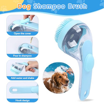 Dog Bath Grooming Kit(6Pcs) - Dog Brush for Shedding, Shampoo Brush, Double-sided Washing Glove, Toothbrush, Towel for Drying Dogs Large, and Wash Bag, Dog Washing Kit （Blue）