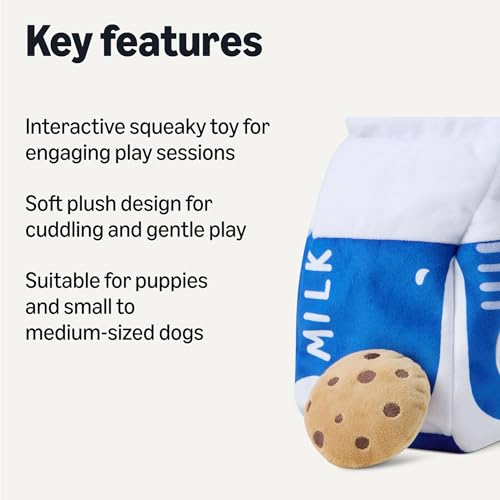 Amazon Basics Interactive Dog Squeak Toys with 1 Milk Carton and 4 Cookies, Ideal for Puppies, Small and Medium Dogs, Soft Plush for Fetch and Cuddling - style: Dog Squeak Milk Carton cookies