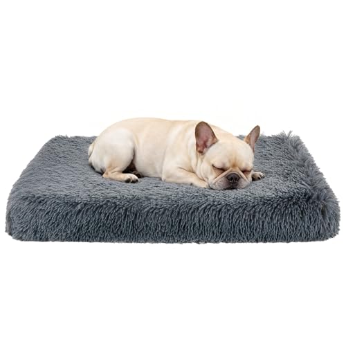 Fluffy Orthopedic Dog Beds for Small Dogs with Washable Removable Cover Dog Crate Bed Egg Crate Foam Support Plush Pet Pad Mat with Anti-Slip Bottom (30 * 20,Dark Grey) - color: Dark Grey, size: 30"L*20"W