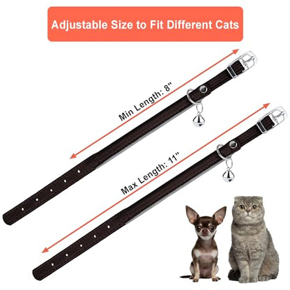 OOPSDOGGY Rolled Leather Cat Collar with Bell, Reflective Kitten Collars with Buckle Include Safety Elastic Strap - Adjustable Small Pet Collars for Boy Girl Cats (Dark Brown) - color: Dark Brown