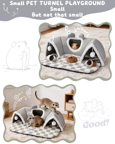 Extra large Guinea Pig Hideout Tunnel, 3-Cave Small Animal Tunnel for Play Tube Toys Mat, Pet Tunnel for Dwarf Rabbits Bunny Chinchillas Hamsters Hedgehogs Ferrets, Brown, 22.05" × 16.14"× 5.51"
