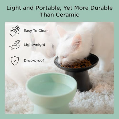 Necoichi 2pcs Elevated Cat Water Bowls with Measurement – BPA-Free Plastic Raised Bowls to Reduce Whisker & Neck Fatigue – Dishwasher Safe – Non-Slip, Anti-Vomiting (Ocean Mist) - color: Blue Green and Green (Ocean Mist)